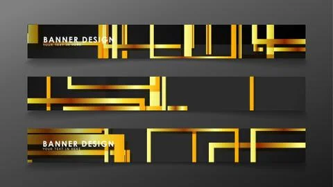 Set a banner with a rectangular background in gold and dark . vector illustra Stock Illustration