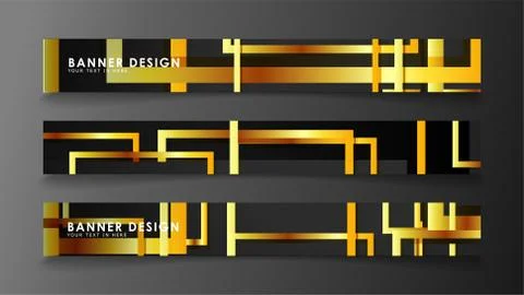 Set a banner with a rectangular background in gold and dark . vector illustra Stock Illustration