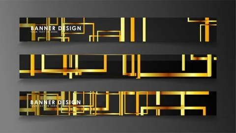 Set a banner with a rectangular background in gold and dark . vector illustra Stock Illustration