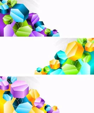 Set of banners with 3d hexagon Illustrazione stock