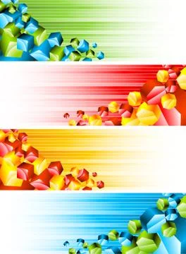 Set of banners with 3d hexagons and cubes Stock Illustration