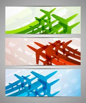 Set of banners with airplanes Illustrazione stock