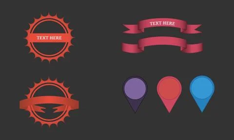 Set of banners, awards, pointers and ribbons on dark background Stock Illustration