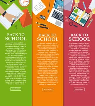 Set of banners back to school with place for your text in flat style. Vector Illustrazione stock