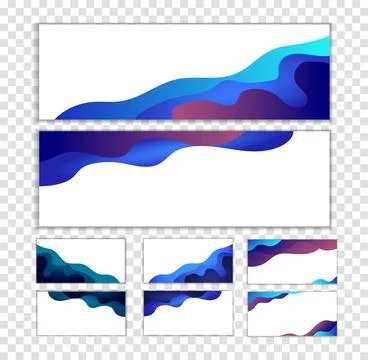 Set Banners. Background with blue abstract multilayered wavy pattern. Paper art Stock Illustration
