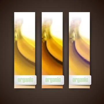 Set of banners with blurred background of yellow bananas, vector design Stock Illustration