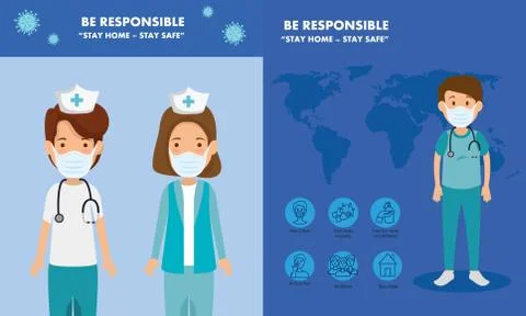 Set banners of campaigns of be responsible stay at home Stock Illustration