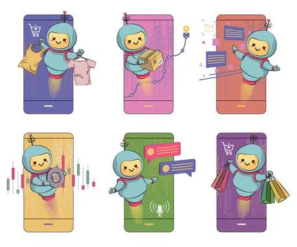 A set of banners for chat bots. Future marketing innovation, artificial intel Illustrazione stock