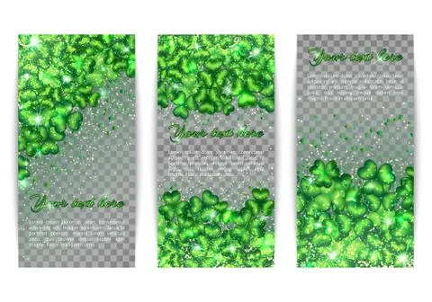 Set of banners with clovers and sequins Illustrazione stock