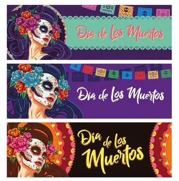 Set of banners Dia de los muertos, Day of the Dead, Mexican holiday, festival Stock Illustration