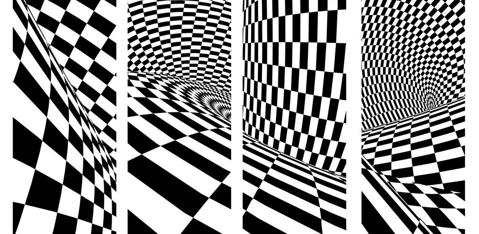 Set of banners with geometric checkered pattern Foto stock