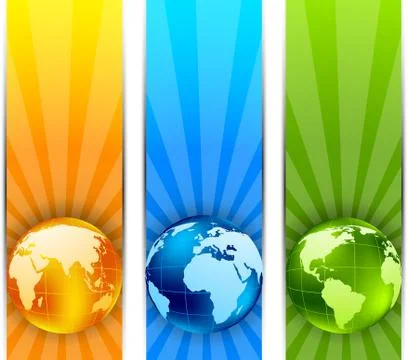Set of banners with globes Stock Illustration