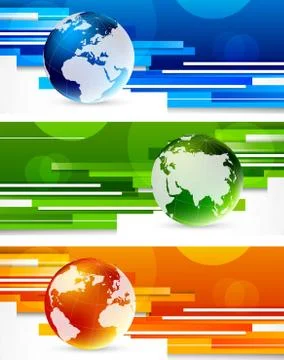 Set of banners with globes Stock Illustration