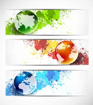 Set of banners with globes Stock Illustration