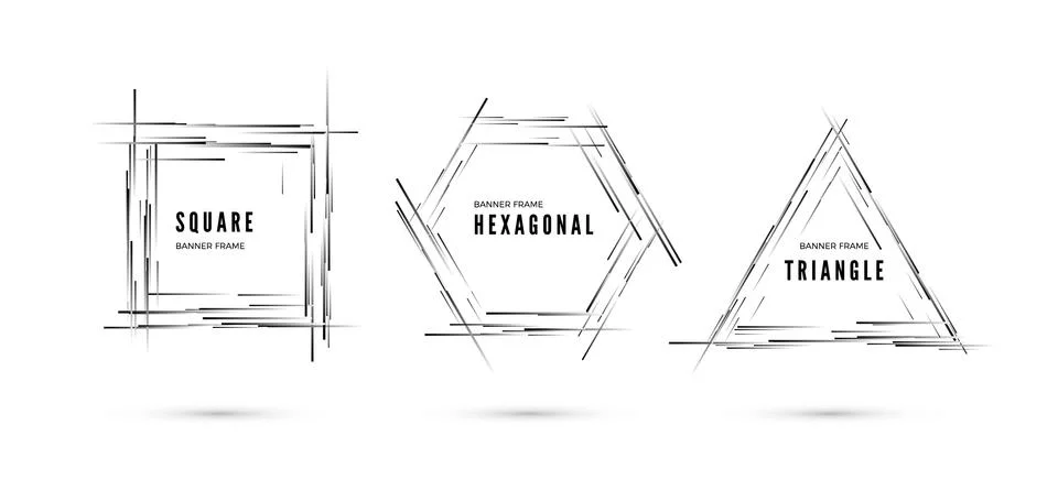 Set of banners. Lines with monochrome gradient create frame in form of geomet Stock Illustration