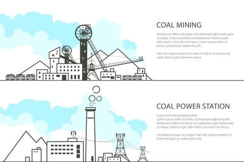 Set of Banners with Mining and Power Station 스톡 일러스트