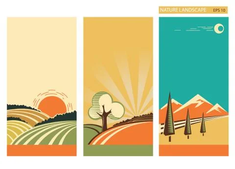 Set of banners nature landscape. Vector collection Stock Illustration
