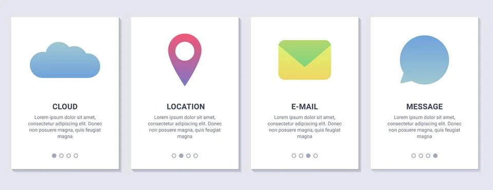 Set Banners, Technology Icon - cloud, location, email and message. Interface for 스톡 일러스트