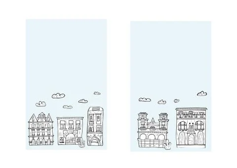 Set of banners template of vector houses. Sketch compositions in doodle style Ilustración de archivo