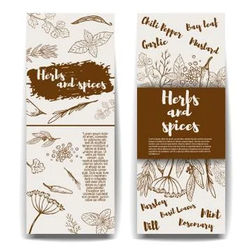 Set of  banners templates with hand drawn herbs and spices. Design elements f Stock Illustration