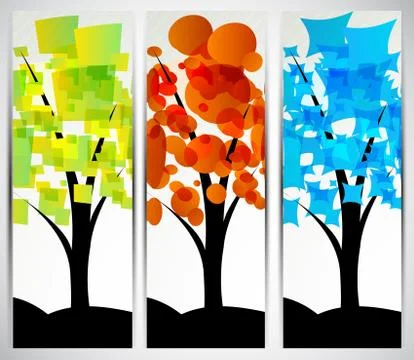 Set of banners with tree Stock Illustration