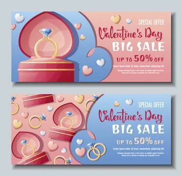 Set of banners for Valentine's Day. Background, poster, flyer with an engagem Stock Illustration