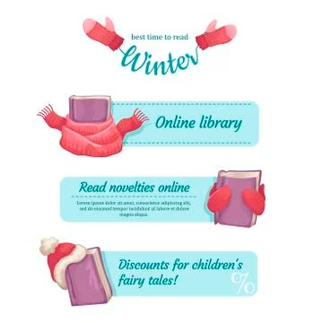 Set of banners for a website of library, bookstore. Logo winter bookstore Illustrazione stock