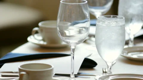 Set Banquet Table Pan CU Video stock 26826843