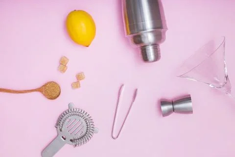 Set of bar accessories for cocktail making. Stock Photos
