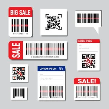 Set Of Bar And Qr Codes Stickers With Sale Text And Copy Space Scanning Icons Stock-Illustration