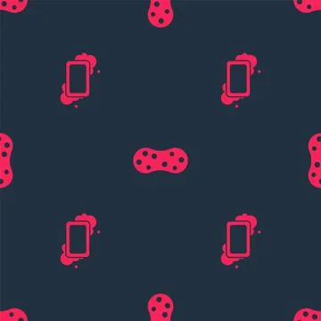 Set Bar of soap and Sponge on seamless pattern. Vector Stock Illustration