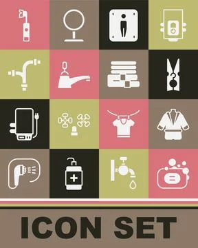 Set Bar of soap, Bathrobe, Clothes pin, Male toilet, Water tap, Industry イラスト素材