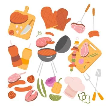 Set of Barbecue elements set collection vector flat illustration. Collectio.. Stock Illustration