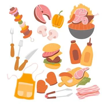 Set of Barbecue elements set collection vector flat illustration. Collectio.. Stock Illustration