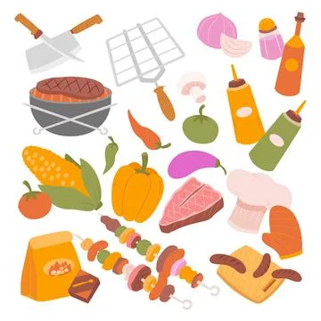 Set of Barbecue elements set collection vector flat illustration. Collectio.. Stock Illustration