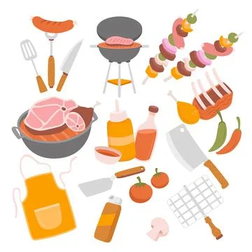 Set of Barbecue elements set collection vector flat illustration. Collectio.. Stock Illustration