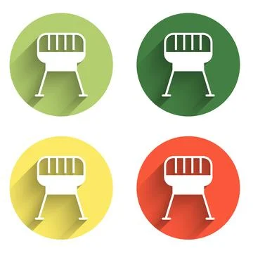 Set Barbecue grill icon isolated with long shadow background. BBQ grill par.. Stock Illustration