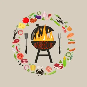 Set of barbecue objects Stock Illustration