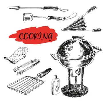 Set of barbecue utensils Illustrazione stock