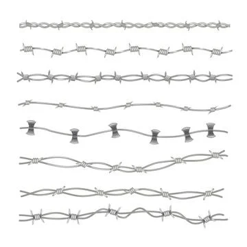 Set of barbed wire border pattern set collection, Realistic Razor wire silh.. Stock Illustration