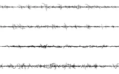 A set barbed wire with a line, Barbed wire with barbed wire against Stock Illustration