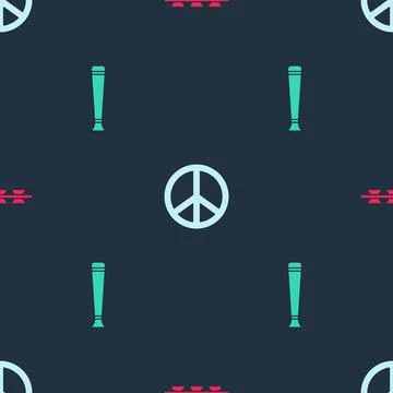 Set Barbed wire, Peace and Police rubber baton on seamless pattern. Vector Illustrazione stock