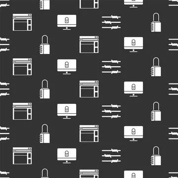 Set Barbed wire, Safe combination lock, Website template and Lock on computer Stock-Illustration