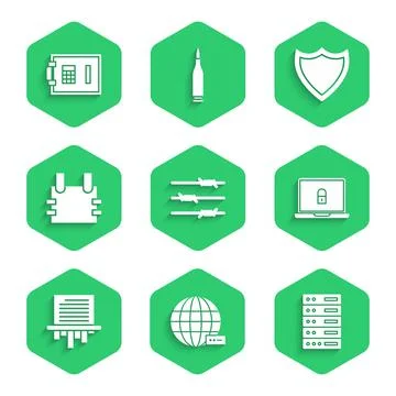 Set Barbed wire, Social network, Server, Data, Web Hosting, Laptop and lock 스톡 일러스트
