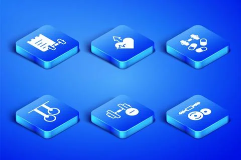 Set Barbell, Sport training program, Dumbbell, Gymnastic rings, Heartbeat Stock-Illustration