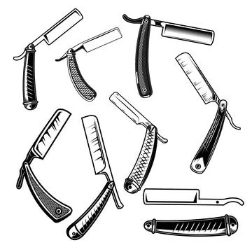 Set of barber razors . Design element for poster, emblem, sign, logo, label.. Illustration