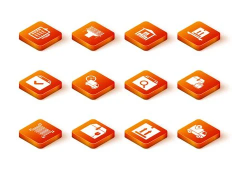 Set Barcode, Delivery box with fragile content, Package check mark, truck and 库存插图