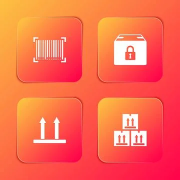Set Barcode, Locked package, This side up and Cardboard box with traffic icon イラスト素材