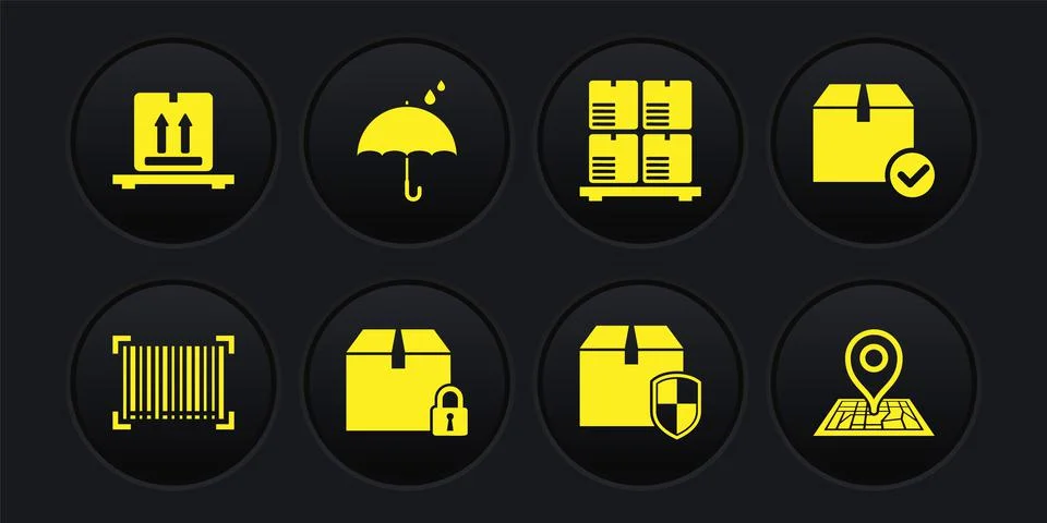 Set Barcode, Package box with check mark, Locked package, Delivery security Stock Illustration