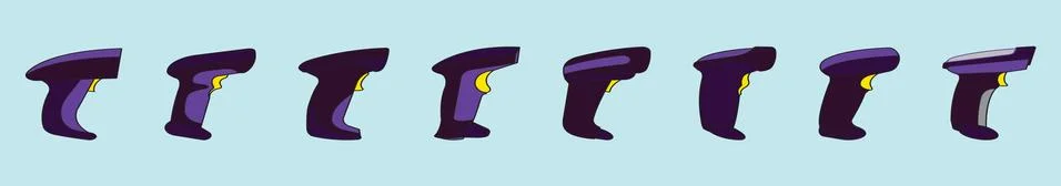 Set of barcode scanner cartoon icon design template with various models. Stock Illustration